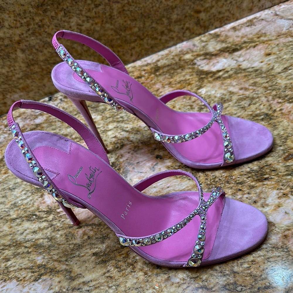 Christian Louboutin Pink Embellished Heels - Picture 9 of 11